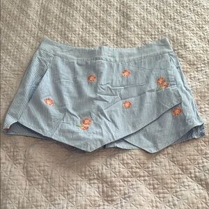 Altar'd State Light Blue Checkered Shorts/skort  with Orange Floral Embroidery